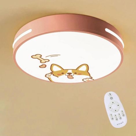 Round LED ceiling light for children, pink cartoon puppy design, continuously dimmable, remote control, 36W, 30cm, bedroom (1/5)