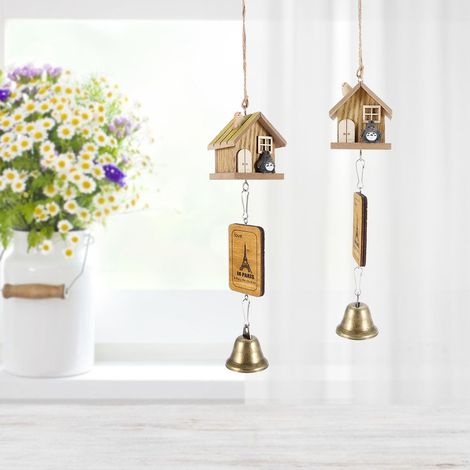 Carillon à vent style japonais tubes chalet carillon musical pour extérieur cadeau (couleur bois) (1/3)