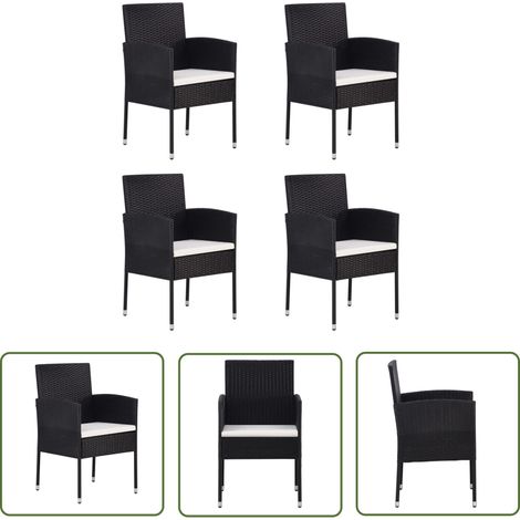 The Living Store Chaises de jardin coussins blanc crème 4pcs noir résine tressée - Chaise De Jardin - Fauteuil De Jardin - Mobilier De Jardin - Décoration Extérieure - Résine Tressée (1/5)