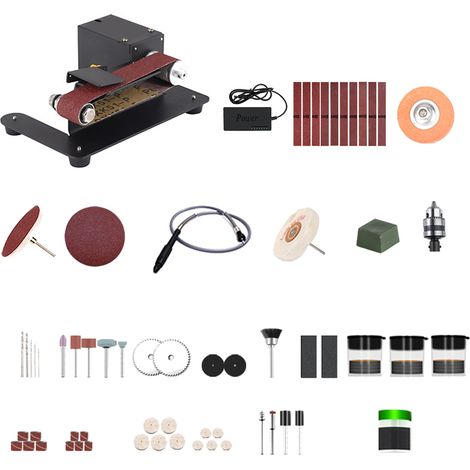 [JAMAIS UTILISÉ]Ponceuse à bande miniature 250 W, ponceuse électrique d'établi, 7 vitesses réglables, petite meuleuse, affûteuse et polisseuse pour le bricolage, le travail du bois, la résine et la fa (1/5)