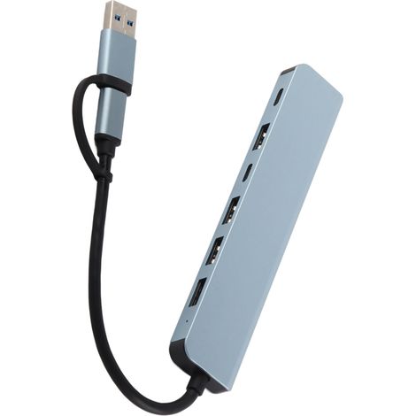 Hub USB-C à 7 ports, transmission haute vitesse, alliage d'aluminium, station d'accueil Plug and Play pour PC, ordinateur portable et téléphone. (1/5)