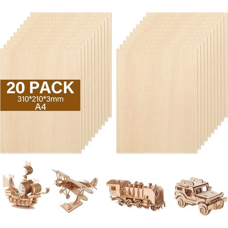 20 Pièces A4 contreplaqué 3mm tilleul,300 x 210 x 3.5 mm  contreplaqué multicouche,3mm basswood plywood,Panneau Feuille Découpe Laser,pour l'artisanat, la découpe du bois,le modélisme (1/5)