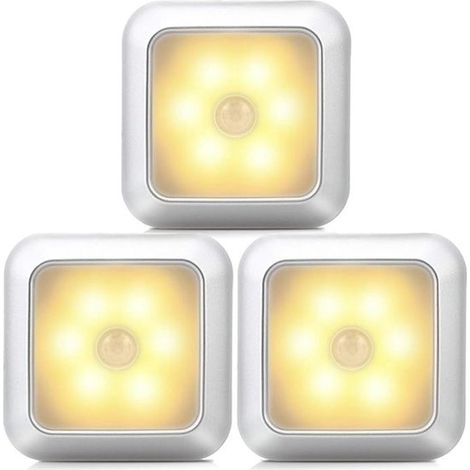 Paquete de 3 luces nocturnas LED inalámbricas con sensor de movimiento, alimentadas por pilas, para armarios y escaleras (blanco cálido) (1/5)