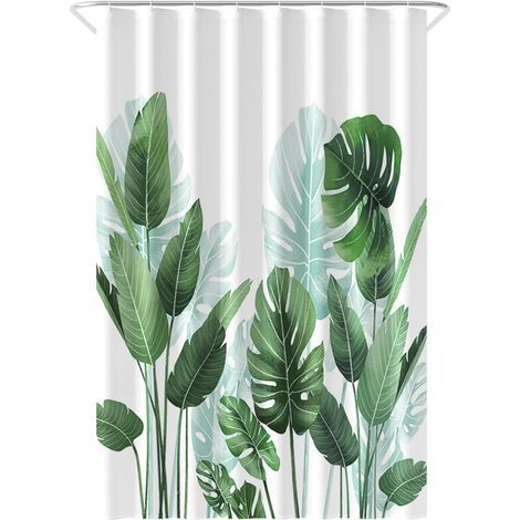 Anti-mold shower curtain 120 x 200 cm – Strelitzia – Polyester – with rings – Shower curtain – Tropical leaf pattern – Machine washable fabric (1/3)