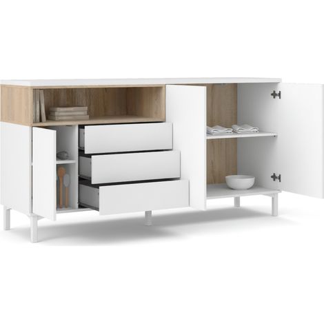 Dmora - Credenza Madeleine, Buffet da soggiorno, Madia da salotto, Dispensa da cucina, 176x48 h90 cm, Bianco e Quercia