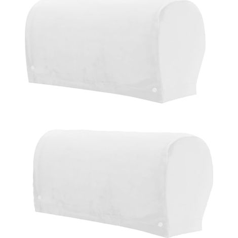 Lot de 2 housses d'accoudoirs en velours extensible (élasthanne), protections pour fauteuils et canapés avec pivots, blanches (1/5)