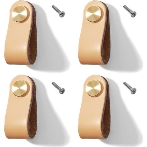 Lot de 4 poignées de meuble en cuir pour poignée, armoires de cuisine, armoires (1/5)