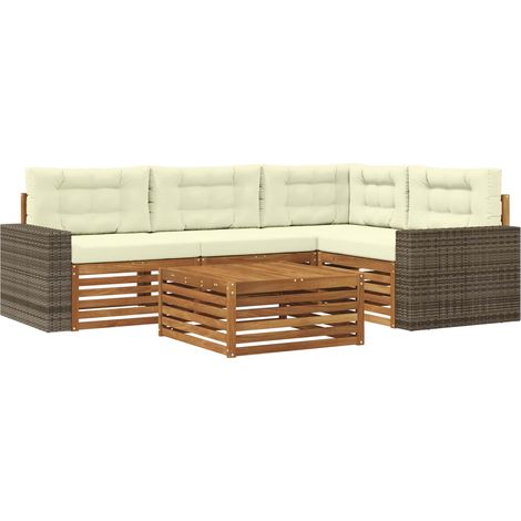 Outdoor-Sofagarnitur 5 pcs Natur und Creme 79 x 79 x 37 cm vidaXL