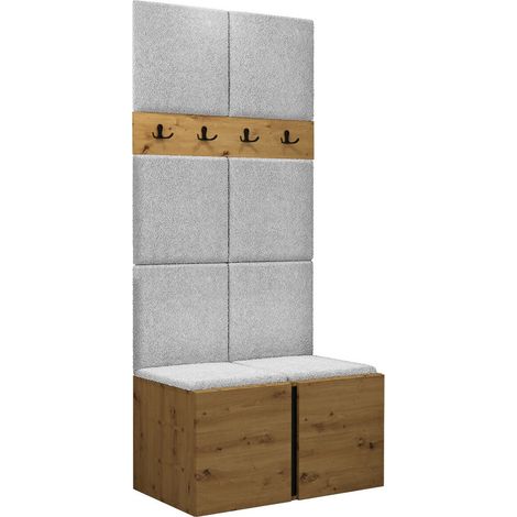 Meuble d'entrée Pinis IV, Chêne Artisan, 186x84x46cm, Tissu, Stratifié, À poser, Murale