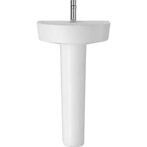 Balterley Hopwas Ceramic D Shape Basin & Full Pedestal 520mm White Bathroom Sink (Tap Not Included)