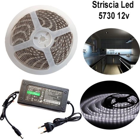 RUBAN LED 5730 5M ADHÉSIF IP65 ALIMENTATION 12V 5A BLANC FROID 12W/M