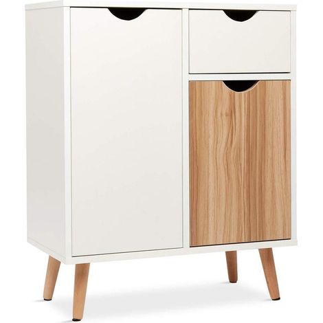 Kommode Sideboard mit 1 Schublade & 2 Türen, Weiß & Natur, 60x30x73 cm (1/5)