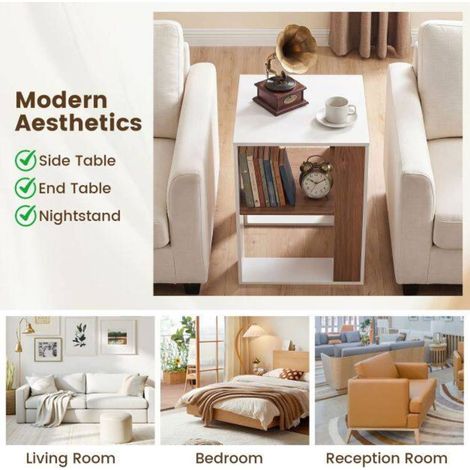 Rangement gain de place, table d'appoint 45 x 45 x 60 cm avec 2 étagères, pour salon, chambre ou bureau (1/5)
