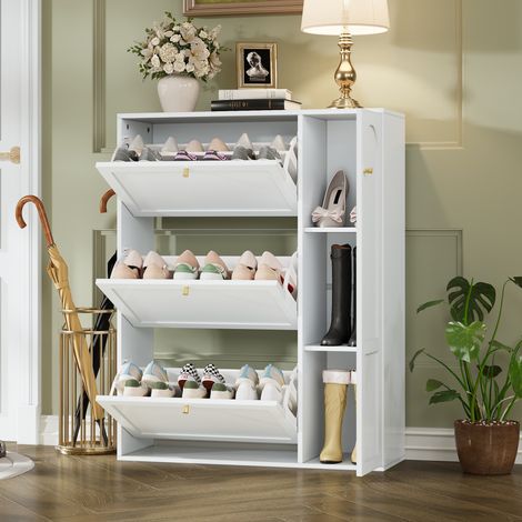 Scarpiera stretta con 3 ante ribaltabili e 1 anta laterale, 90x25x114 cm, bianco HAVRYA (1/5)