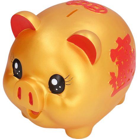 Tirelire cochon doré créative, cochonnet en caoutchouc anti-chute, pot à monnaie pour enfants et adultes, grand format (contenant jusqu'à 1200 pièces) (1/5)