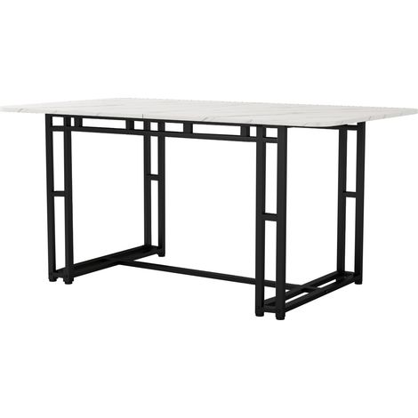 Table à manger moderne 140x80 cm avec plateau MDF et pieds métalliques noirs (1/5)
