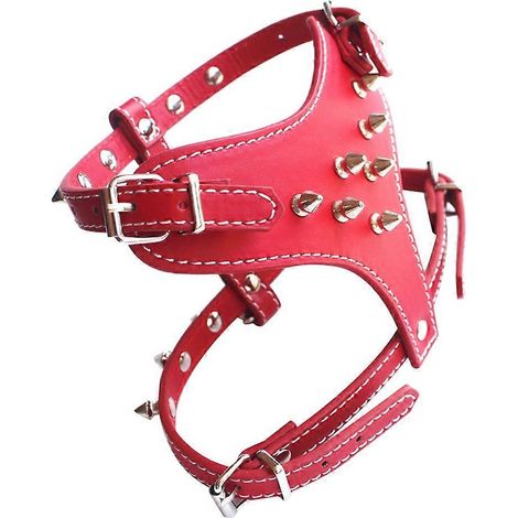 Harnais-gilet clouté en cuir à pointes pour chiots de petites races, rouge (1/5)