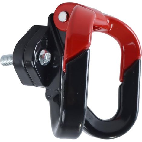 Gancho frontal doble para motocicleta: un accesorio rojo portátil, resistente y duradero para colgar objetos en scooters, cochecitos de bebé o sillas de ruedas. (1/5)
