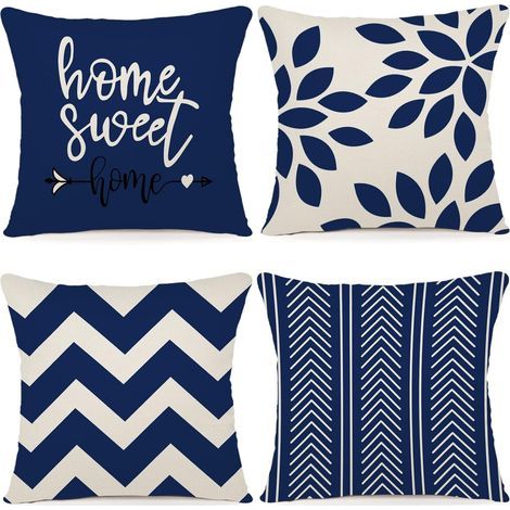 Lot de 4 Housses Coussin 45x45cm, Lin, Fermeture Invisible, Décoration Salon, Jardin