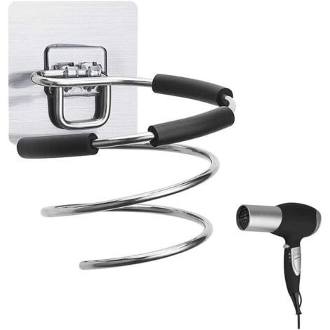 1 Pièce Porte Sèche Cheveux en Spirale Support Mural pour Sèche-Cheveux Auto-adhésif en Acier Inoxydable sans Perçage pour Hôtel Salle de Bains Toilettes Salon de Coiffure-Argent