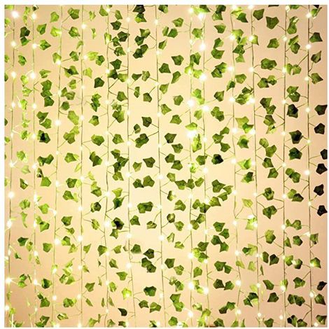 BelleRise - Guirlande de feuilles de lierre artificielles 3x1m avec télécommande,guirlande lumineuse féérique,fausses feuilles vertes (1/2)