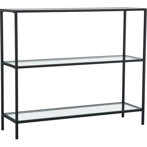 Console d'entrée moderne en métal et verre 3 étagères 100x30x85cm Lola - Noir (1/5)