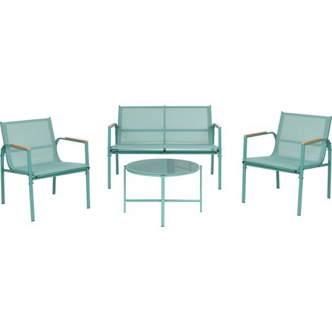 Lounge Set mit Tisch 4-Sitzer LEDRO Metall Grün