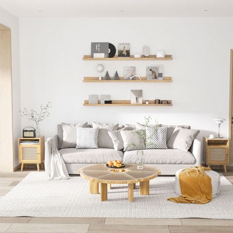 Comodino con anta in rattan e nicchia dal design vintage, 39 x 35 x 60 cm, naturale