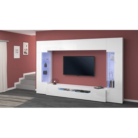 Ensemble meuble TV moderne blanc laqué brillant Keops (1/4)