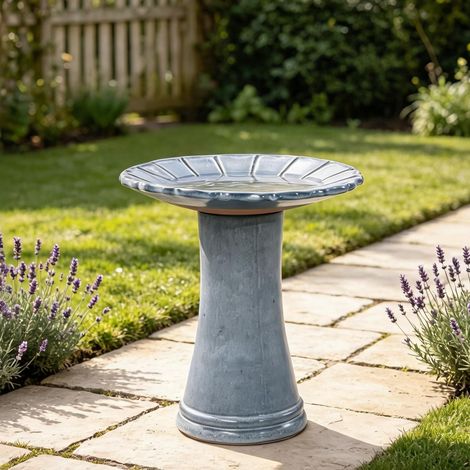Bain d'oiseau en céramique Ø 43 cm haut. 45 cm bleu gris (1/5)