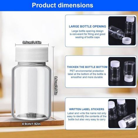 Mini bouteilles portables, 12 bouteilles réutilisables de 100 ml pour jus et pilules santé (1/2)