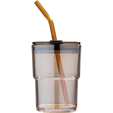 Tumbler En Verre - 400 ml - Couvercle Étanche avec Paille en Verre - Tasse à Café Glacé et Thé Glacé - 1 Pièce (1/5)