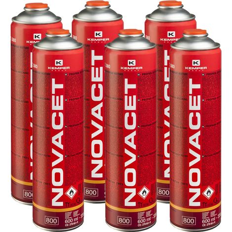 Pack de 6 Cartouches de gaz 330gr NOVACET Butane propane mix 600ml Valve 7/16 KEMPER (1/5)
