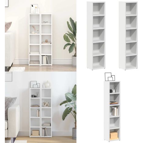 Scaffali Porta CD 2 pz Bianchi 21x16x93,5 cm Legno Multistrato - Scaffali per CD - Armadio per musica