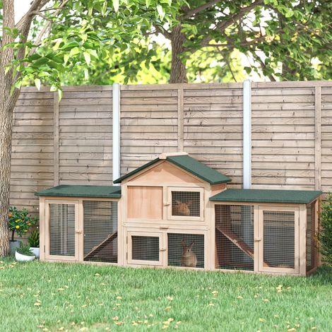 Naturelles Vertes 210x45,5x84,5 cm - Grande cage extérieure en bois pour 2 à 4 lapins avec toit en asphalte, plateau et rampes amovibles, et