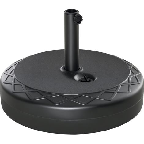 Runder Sonnenschirmfuß, Durchmesser 55 cm, Kunststoff, 30 kg, für Stangen 38 bis 48 mm – Schwarz.
