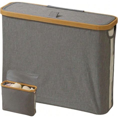 Toilet Paper Storage Rack With Lid Multifunctional Bathroom Storage Rack Foldable Large Storage Basket Gray (1/5)