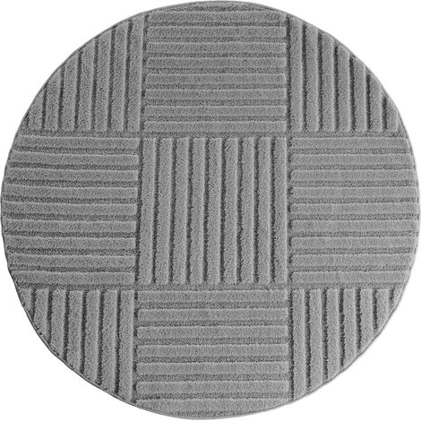 Tapis Rond Moderne 3D Art - 200 cm x 200 cm - Gris - Design Géométrique Élégant Et Confortable, Ayyildiz