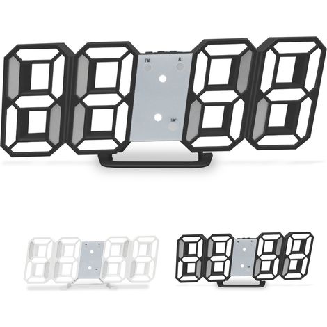 Reveil Digital LED 3D Murale – Reveil, Horloge Connectée avec Affichage Température et Lumière Adjustable – 225x93x27mm ABS Blanc/Noir (1/5)