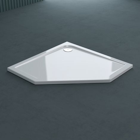 doporro Duschtasse Duschwanne Faro5W 90x90x4 flach inkl. Ablaufgarnitur aus Acryl in Weiß Fünfeckig DIN-Anschlüsse für bodenebene Montage geeignet (1/4)