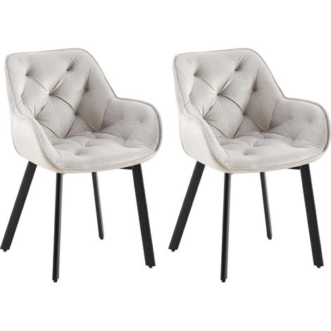 Lot de 2 chaises de salle à manger assise pivotante en velours gris clair motif matelassé cadre métal 100007620
