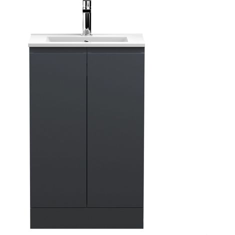Mavesyn Contemporary 2 Door Floor Standing Vanity Unit with Minimalist Basin, Dark Grey, 500mm