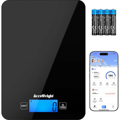 ACCUWEIGHT CK780 Balance de cuisine Bluetooth, avec calculateur de valeur nutritionnelle (piles incluses), comptage des calories pour la cuisine ou la perte de poids, 5 kg/11 lb