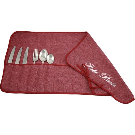 Magie di Casa Porta Posate in panno cm.35x62 ricamato - per 12 posate - imbustato a 1 - made in italy (BORDEAUX)
