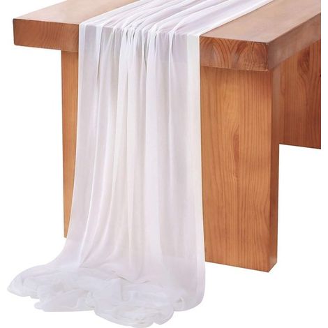 Camino de mesa de gasa rosa, Camino de mesa de tela transparente estilo bohemio primaveral, fiestas de cumpleaños y decoraciones de 75 x 300 cm (1/5)