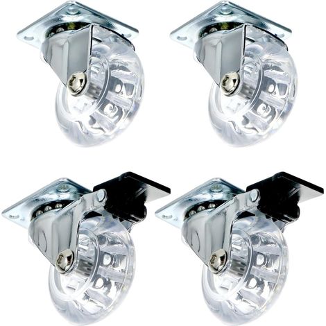 4 pièces Roulettes pivotantes transparentes de 50 mm, Roulettes pour meubles en polyuréthane du sol, capacité de charge 40 kg (1/5)