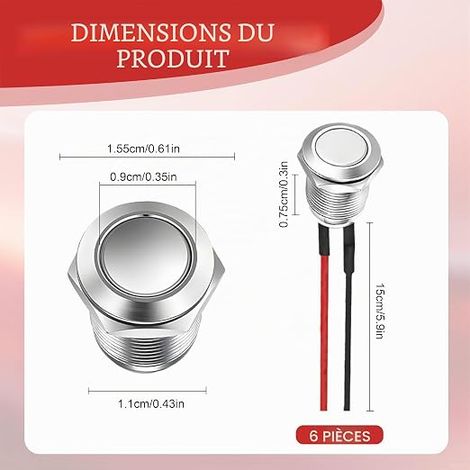 Momentary Push Button Waterproof Metal Switch Wires  Round high head, normally open contact, hardened chrome housing, screwing panel, low current circuit board (1/4)