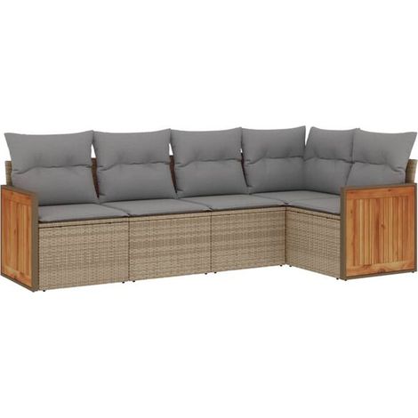 Ensemble de Meubles de Jardin en Rotin 5 Pièces avec Coussins Beige (1/5)