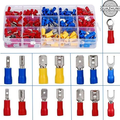 RTGPT, Coffret de 280 cosses électriques pour électriciens. Ces cosses électriques à sertir sont isolées et viennent en assortiment de connecteurs ronds, cosses plates, cosses femelles et cosses fourc (1/5)