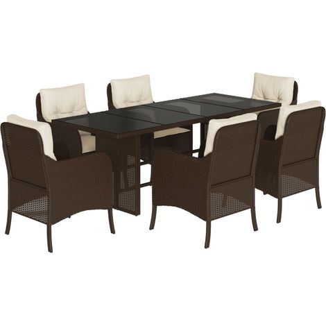 Maison Exclusive - 7-tlg. Garten-Essgruppe mit Kissen Braun Poly
